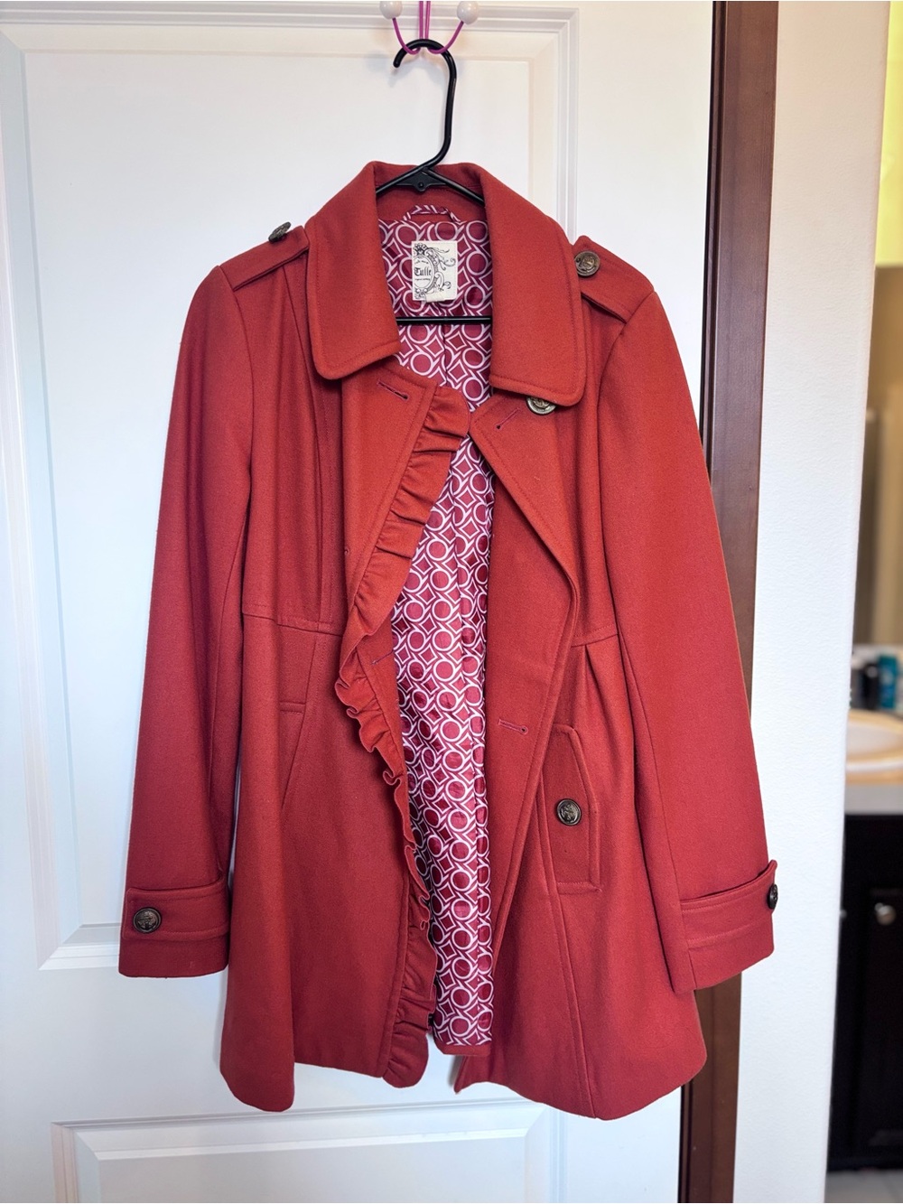 Women's Burnt Orange Ruffle-Trim Coat